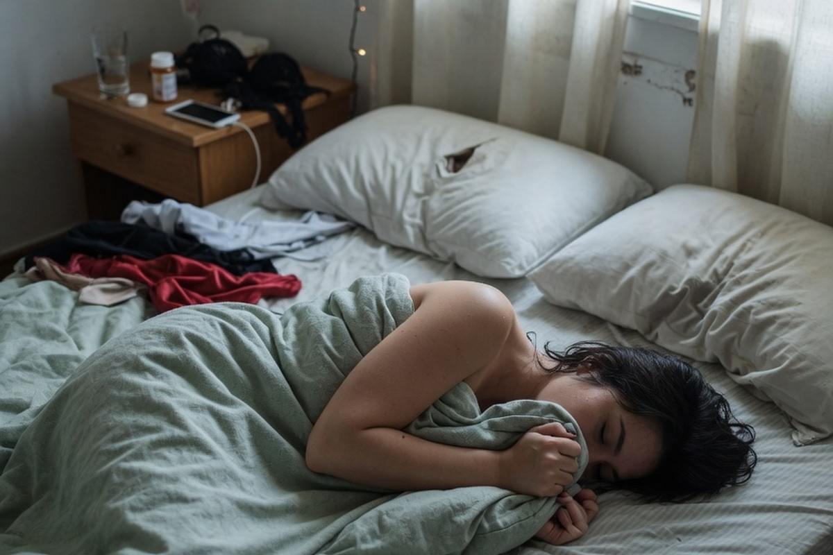 Persoon ligt stil onder de dekens in een slaapkamer